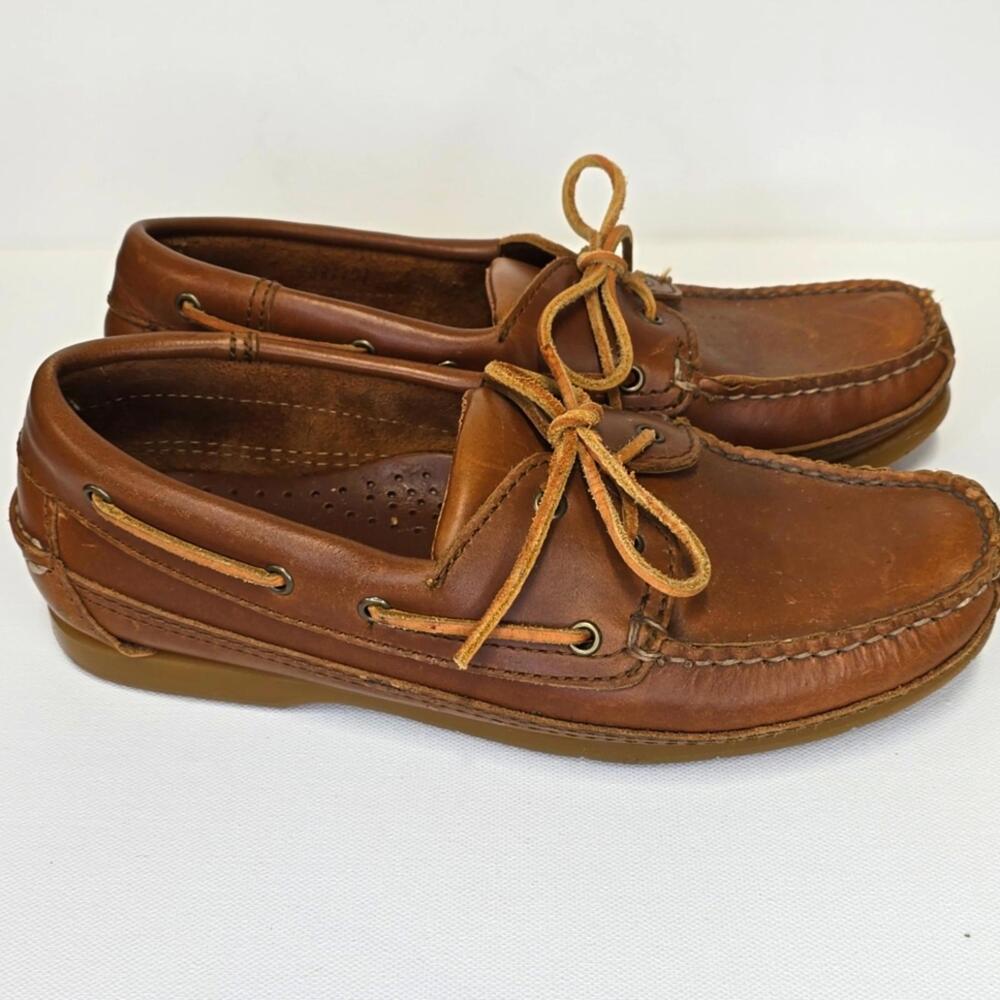 Minnetonka Mens Brown Moccasin Boat Shoes with Soft Leather - Picture 3 of 6